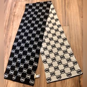 Michael Kors black and white reversible winter scarf with logo
